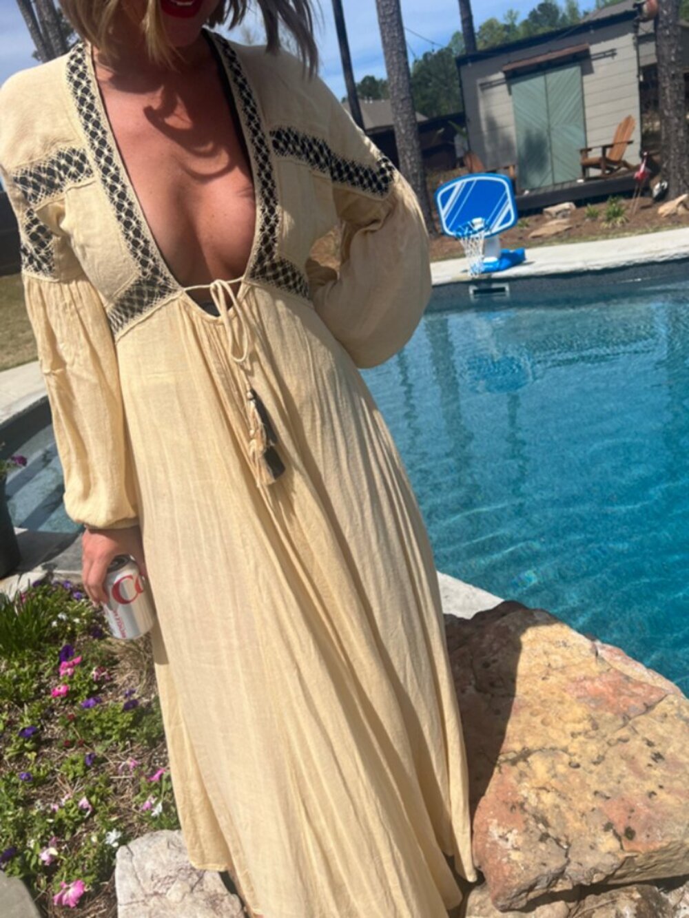 RAGA Montana Plunge Maxi Dress in Light Yellow Size Small